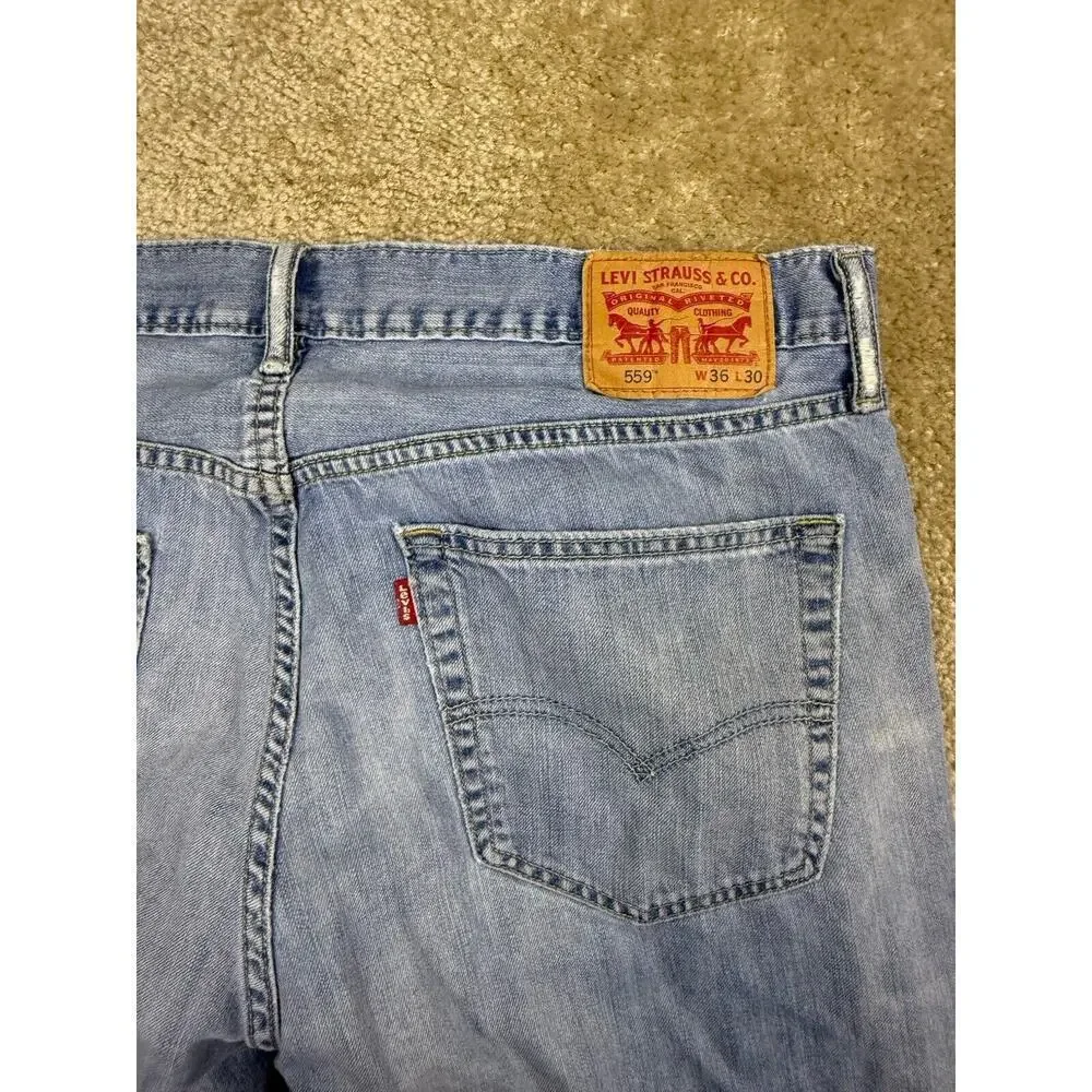 Levi's 559 Jeans Mens 36x30 Distressed Light Wash Denim Straight Leg 2016 A239